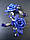 Довгі сережки із синіми трояндами з полімерної глини та синім склом, фото 2