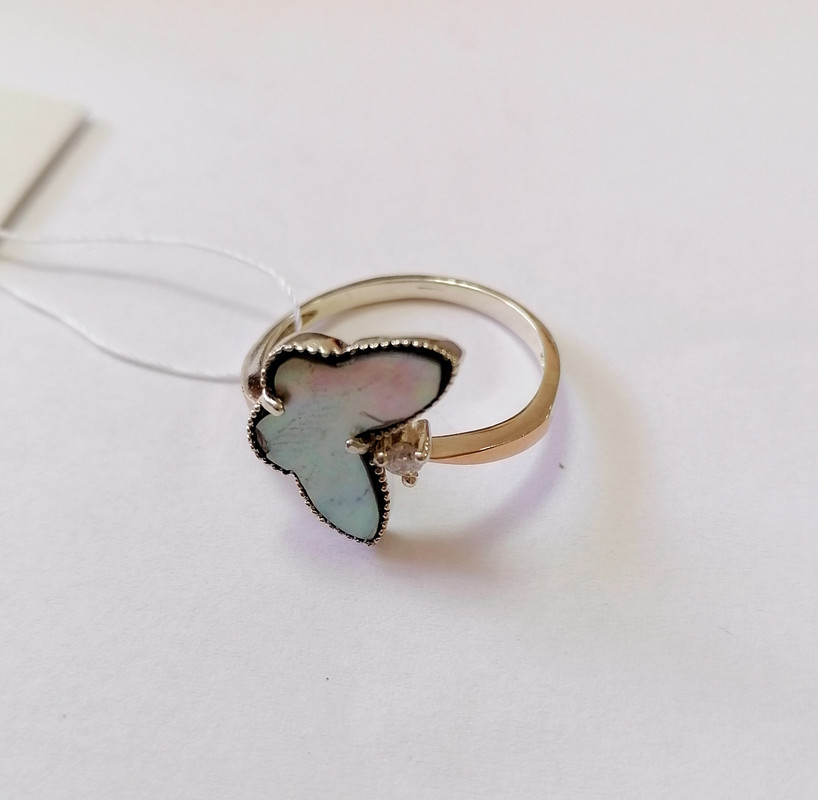 Серебряное кольцо Мотылек с золотом, фото 1