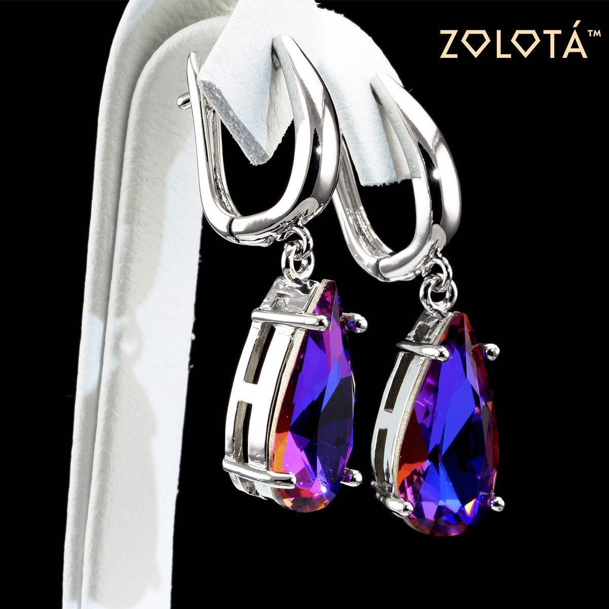 Серьги Zolota, размер 38х10 мм, кристаллы Swarovski сине-фиолетового цвета, вес 6 г, родий, ЗЛ01455 (1) - фото 3 - id-p1644998574