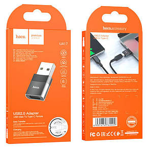 Адаптер Hoco UA17 USB Male to Type-C female USB 2.0 adapter Black, фото 4