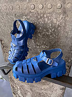 Сандали женские синие Prada Monolith Platform (08926)