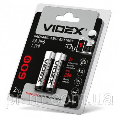 Батарейки акумуляторні VIDEX AA HR6 600mAh (ціна за 2шт/бл)