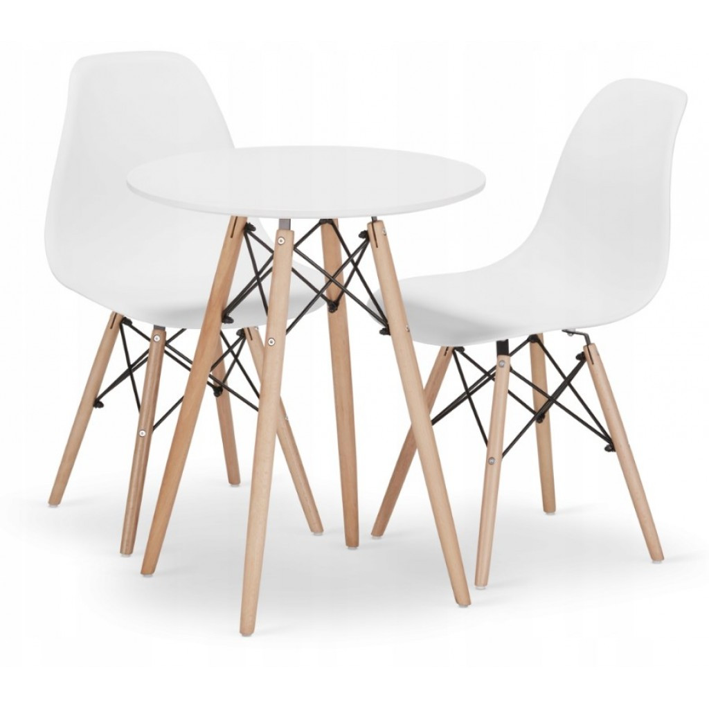 Стіл обідній кухонний круглий Bonro Бонро В-957-800 + 2 білих крісла В-173 FULL KD (41300049), фото 1