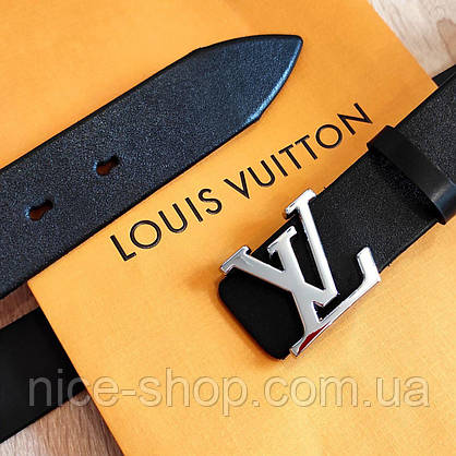 Ремінь Louis Vuitton шкіряний чорний, фурнітура глянцеве срібло, фото 3