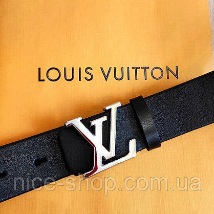 Ремінь Louis Vuitton шкіряний чорний, фурнітура глянцеве срібло, фото 5