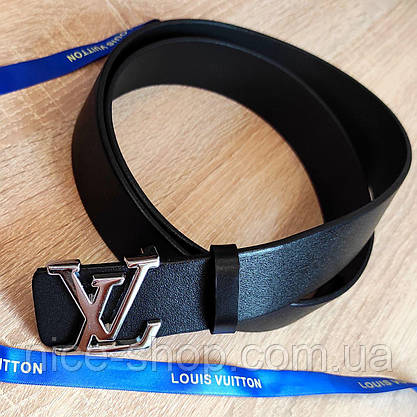 Ремінь Louis Vuitton шкіряний чорний, фурнітура глянцеве срібло, фото 6
