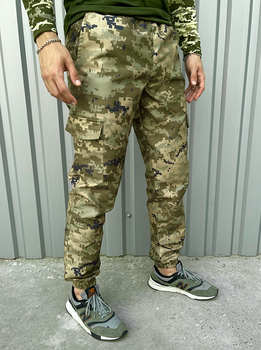 Тактические летние Мужские штаны карго ЗСУ пиксель на резинке внизу с ...