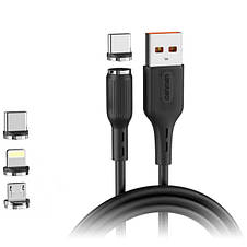 Кабель магнітний Denmen D18E USB 3 в 1 — Micro, Lightning, Type-C 2.4A, фото 4
