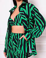Женский КОСТЮМ тройка рубашка топ брюки свободного кроя из ткани софт M, Зелёный