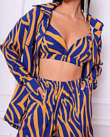 Женский КОСТЮМ тройка рубашка топ брюки свободного кроя из ткани софт M, Сине-оранжевый