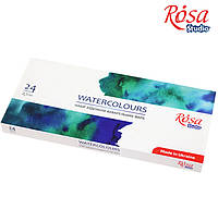 Набір акварельних фарб ROSA Studio 24 кольори кювета, картон