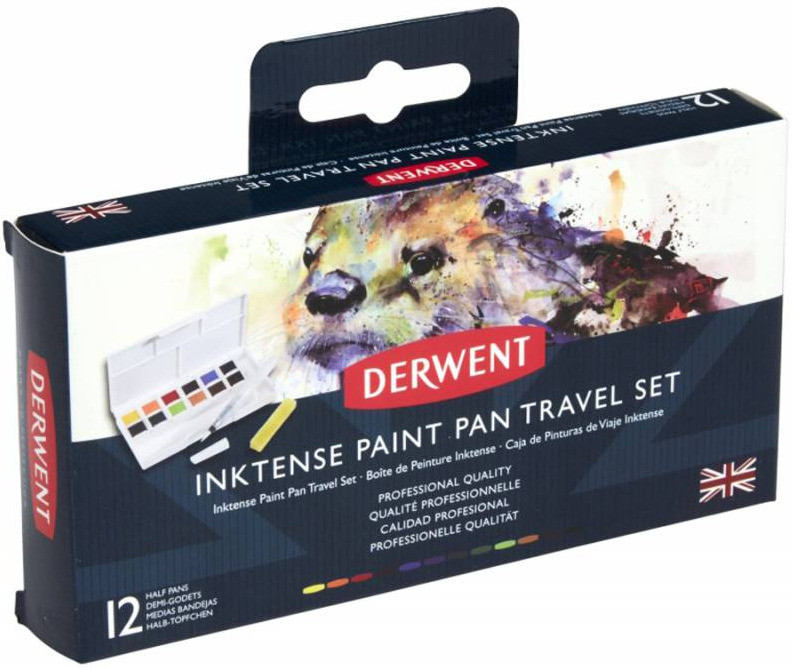 Набір Inktense Paint Pan Travel №1, 12 кольорів+пензель з резервуаром, Derwent
