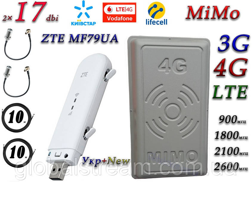 Повний комплект 4G/LTE/3G WiFi Роутер ZTE MF79ua (укр + рус) + MiMo антеною 2×17dbi Київстар, Vodafone, Lifecell