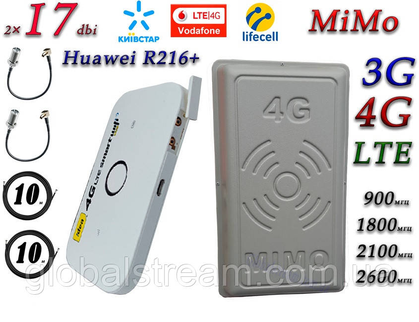 Повний комплект 4G/LTE/3G Wi-Fi Роутер Huawei R216+ і MiMo антеною 2×17 dbi Київстар, Vodafone, Lifecell