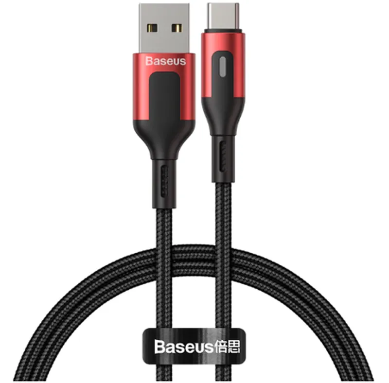 Кабель зарядний Baseus USB to USB Type-C зі швидким заряджанням QC 3.0 5 V / 3 A LED 0.5 м Black / Red (CATUS-A09)