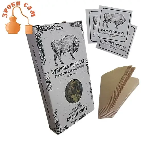 Набір для настоювання Зубрівка. Спеції для настоянки + фільтри + етикетка. Україна, фото 1