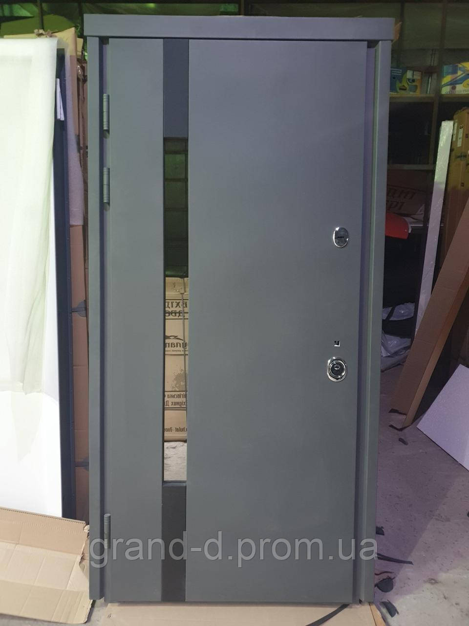 Двері вхідні металеві Булат Сек'юріті 850/950*2050 412/190 мармур темний (вставка дуб шато графіт)
