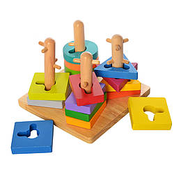 Дерев'яна іграшка Геометрика Limo Toy MD 2370 пірамідка-ключ, 16 фігур, World-of-Toys