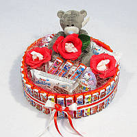 Букет з цукерок Тортик з кіндер з ведмедиком Тедді 4129IT, World-of-Toys