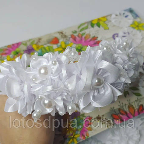Пишний вінок на голову, білий (ободок (обруч) з квітами для волосся, білий обруч), фото 2