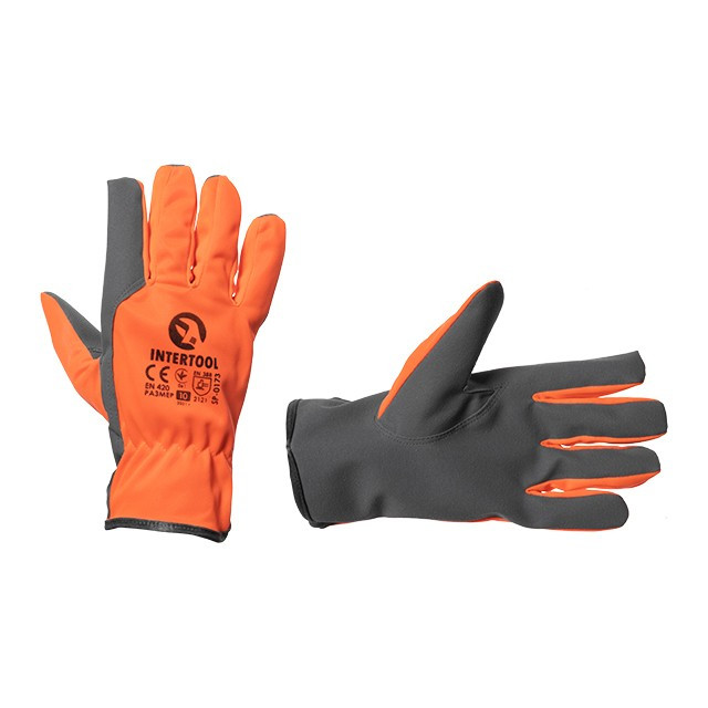 Шкіряна рукавичка комбінована з високоякісної козячої шкіри та помаранчевої тканини 10" INTERTOOL SP-0173