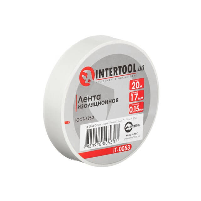 Стрічка ізоляційна біла INTERTOOL IT-0053 0.15 мм*17 мм*20м
