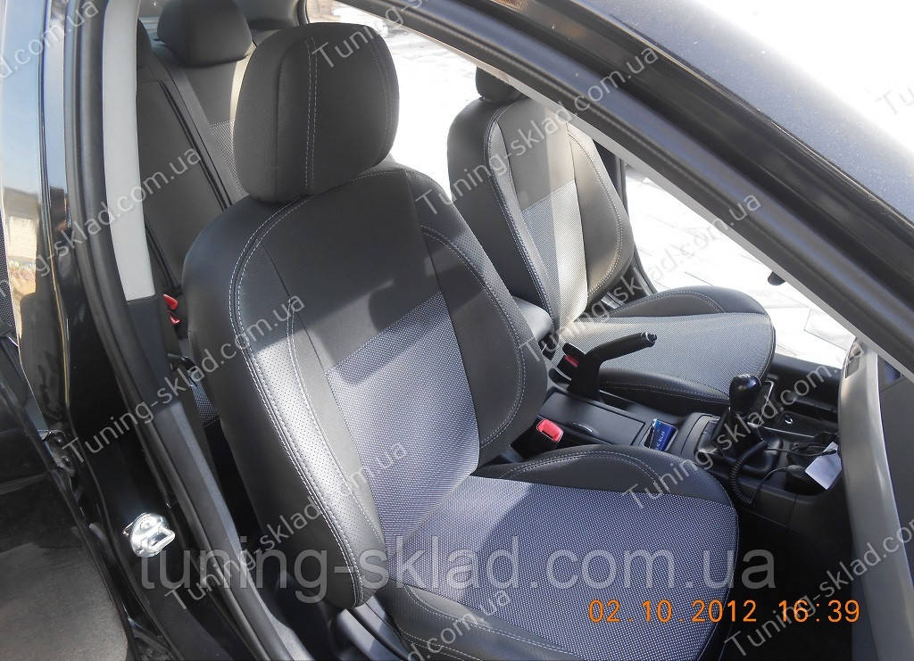 Чохли на сидіння Міцубісі Лансер Х Спортбек (чохли з екошкіри Mitsubishi Lancer X Sportback стиль Premium), фото 1