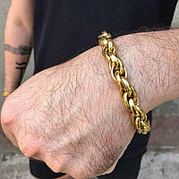 Массивная цепь браслет нержавеющая сталь цвет золото L-22.5см ширина 12мм