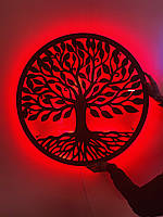 Декоративное панно из дерева с LED подсветкой  "ДЕРЕВО ЖИЗНИ" 70х70