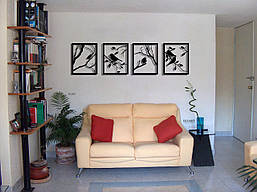 Декор для стін. Картина з дерева "Пташки, що співають" 30х99 см модуль з 4 картин