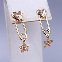 Сережки-гвоздики XР. Позолота 18К. Камені: білий циркон. Довжина: 27 мм. Ширина: 8 мм.