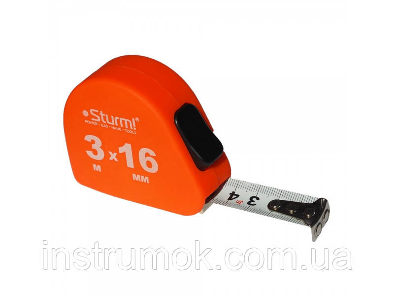Рулетка вимірювальна 3 м, 16 мм, автостоп, Soft Touch Sturm 3100201