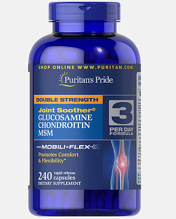 Глюкозамін, хондроїтин, МСМ Puritans Pride Double Strength Glucosamine, Chondroitin & MSM 240 капс., фото 2