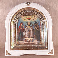 Икона Иисус Христос Царь Славы, лик 15х18 см, в белом деревянном киоте, арка