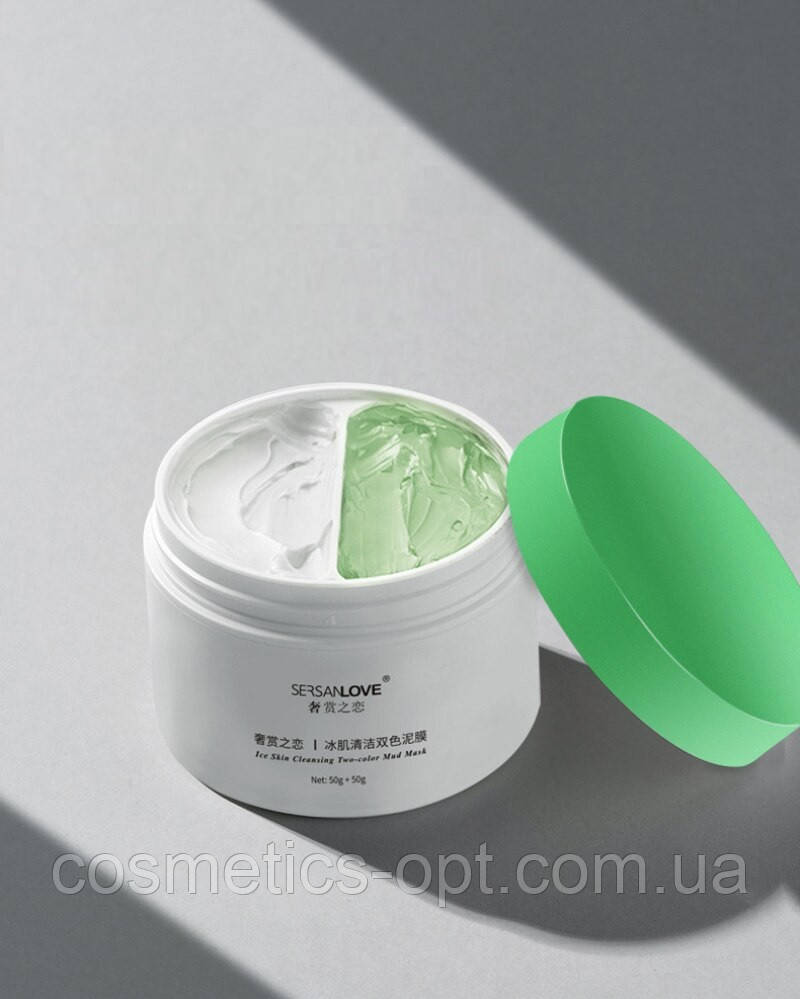 ПРИМ’ЯТА КОРОБОЧКА! Двухцветная маска с зеленой глиной и центеллой SERSANLOVE Ice Skin Cleansing Two-Color Mud Mask, 50 г + 50 г