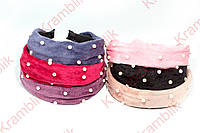 Обруч для волосся велюр із перлами ОВ-29, 12 шт