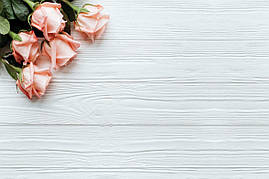 Фото-фон вініловий "Біла дошка. Чайні троянди", 60х40см фон для предметної зйомки ПВХ (банерна тканина)