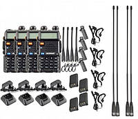 Комплект рацій Baofeng UV-5R 4шт ⇧ 5 Ватт ⇧ посилені антени Nagoya NA-771 SMA-F- 4шт ⇧ГАРНИТУРА