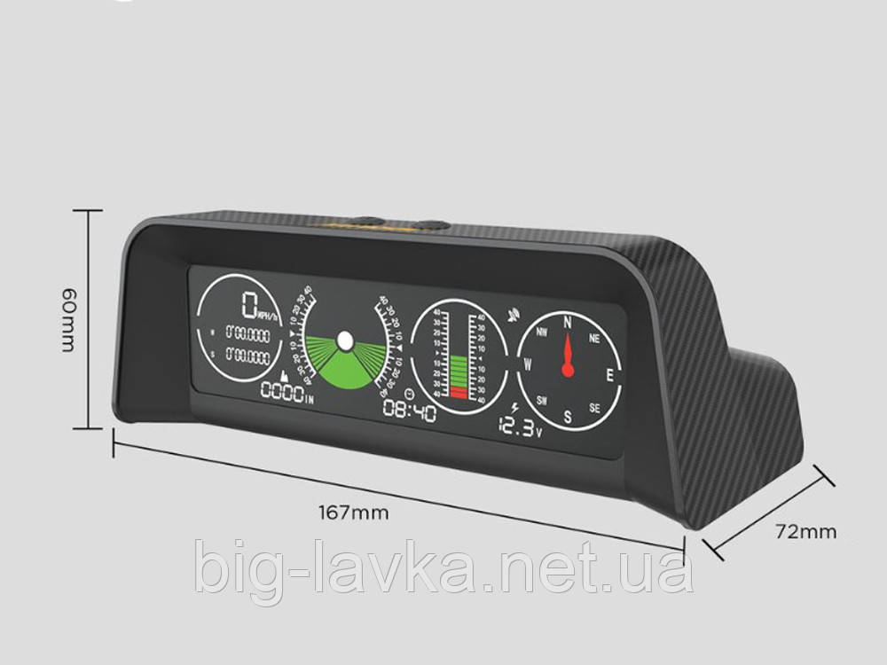 Автомобільний бортовий комп'ютер AUTOOL X90 GPS (спідометр, кренометр, інклінометр, альтиметр, компас, HUD) У прикурювач Чорний, фото 1