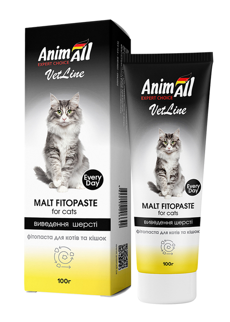 AnimAll VetLine Malt фітопаста для виведення шерсті у котів 100 г