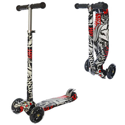 Дитячий самокат MAXI iTrike JR3-055-WP6 Чорно-білий | Складаний самокат Ай трайк з підсвічуванням коліс, фото 2