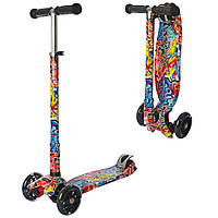 Дитячий самокат MAXI iTrike JR3-055-WP8 Графіті | Складаний самокат Ай трайк з підсвічуванням коліс