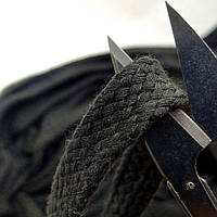 Черный шнур плоский плетеный 1,5см (хб) хлопчатобумажный, без наполнителя