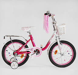 Дитячий двоколісний велосипед 16" Рожево-білий 5-6 років, зріст 100-115 см кошик, багажник CORSO Fleur