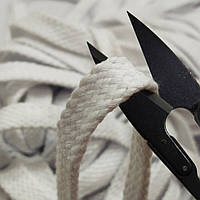 Белый шнур плоский плетеный 1,5см (хб) хлопчатобумажный, без наполнителя