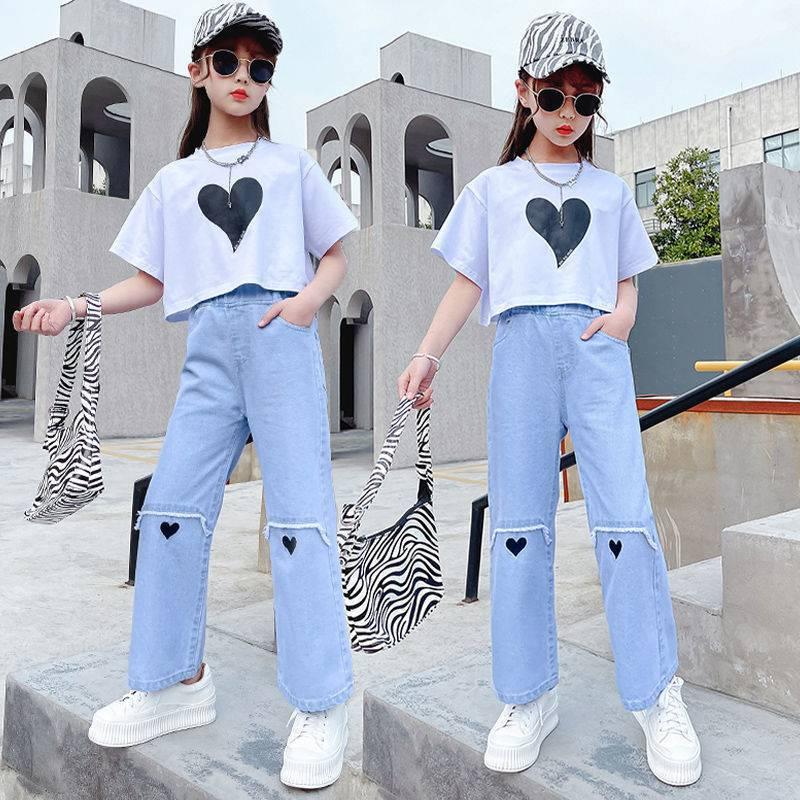 Джинси для дівчинки широкі кюлоти з футболкою "Сердечко", фото 1