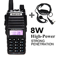 Рація Baofeng UV-82 8W всилена PRO серія VHF/UHF, ліхтар, 2xPT кнопка, гарнітура, дальність 10км, ОРИГИНАЛ