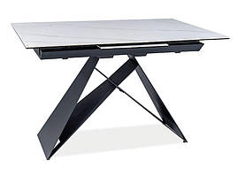 Стіл обідів Westin SC метал Чорний матовий, столиця скло+керамика Білий 120-160 x80х76 см (Signal ТМ)