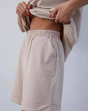 Костюм трикотажний жіночий літній бежевий футболка та шорти розмір 46-48, фото 3