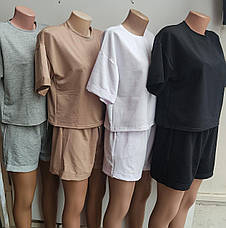 Костюм трикотажний жіночий літній бежевий футболка та шорти розмір 46-48, фото 5